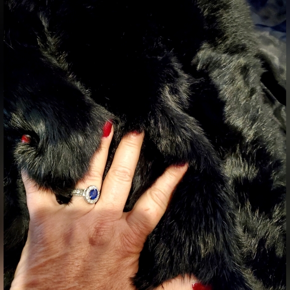 Black, long, Ultra Soft Rabbit Fur Coat with Tuxedo Collar - Picture 16 of 17